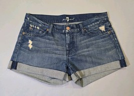 7 For All Mankind Denim Shorts Womens 29 Blue Cuffed Low Rise Distressed... - €16,43 EUR