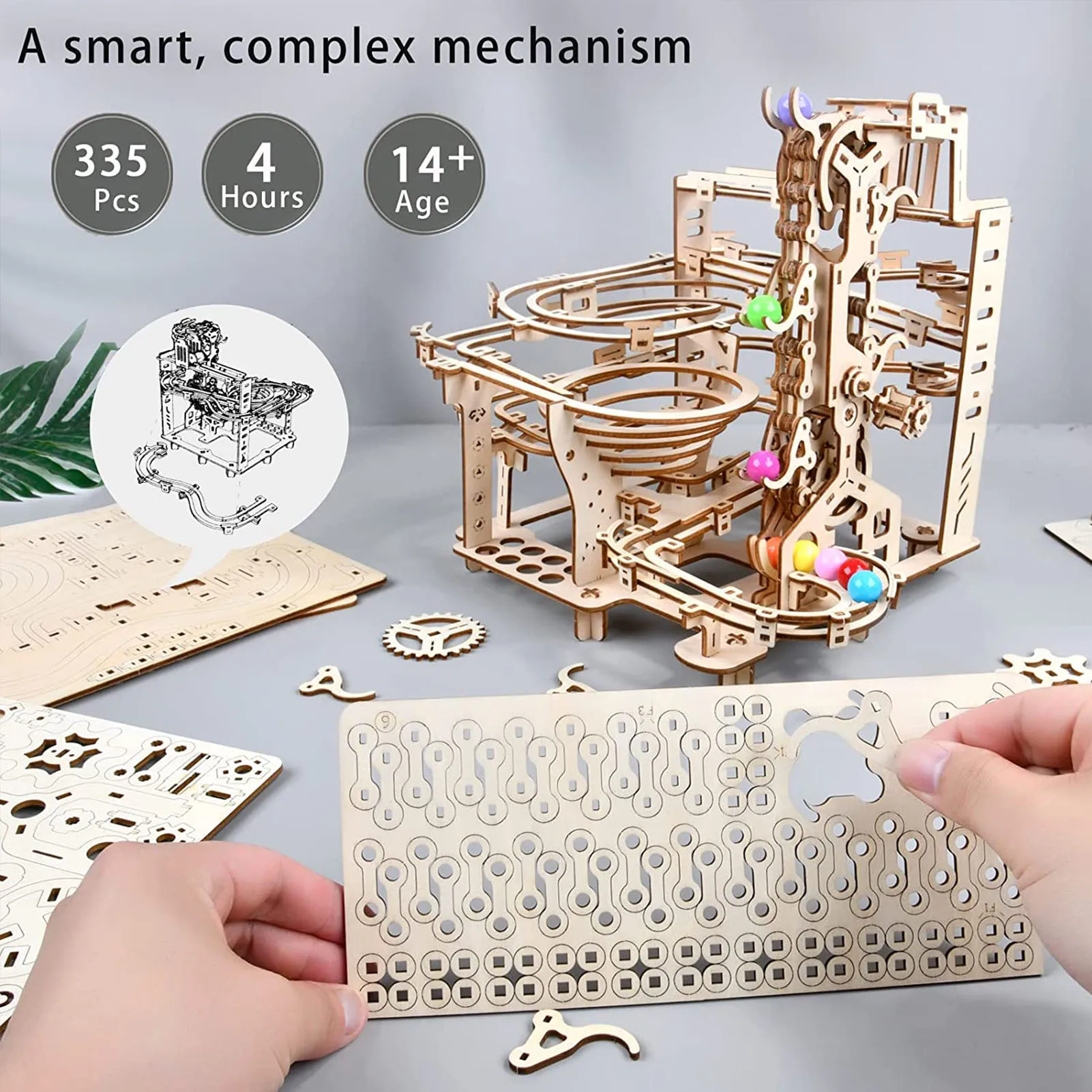 Marble Race Run 3D Wooden Puzzle Mechanical Kit Stem Science Physics Toy Maze - £38.71 GBP+