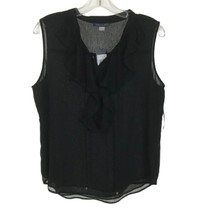 NWT Womens Size Medium Tommy Hilfiger Black Ruffled Tie-Neck Sleeveless Blouse - £22.78 GBP