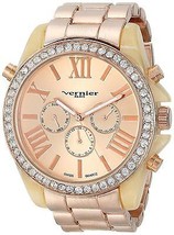 NEW Vernier VNRP11172RG Women&#39;s Boyfriend Tortoise Enamel Bezel Calendar Watch - £15.78 GBP