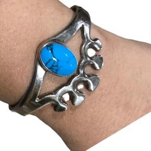 Mexico Sterling Silver 925 Taxco Turquoise Crowne Hinged Bracelet - 43.7 gm 7.5” - £177.76 GBP
