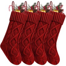 4 Pack Personalized Christmas Stockings 18 Inches Large Size Cable Knitt... - £29.10 GBP