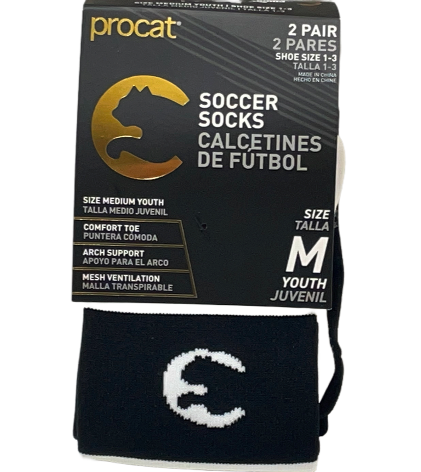 PUMA Procat Performance Soccer Socks Youth M Black & White (Shoe 1-3) 2 Pairs