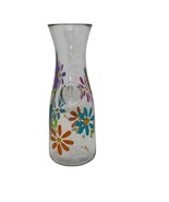 Hand Painted Daisy Floral Design Half Litre Anchor Hocking Glass Carafe - $27.17 CAD