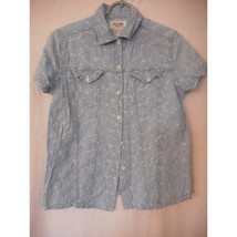 Embroidered short sleeve Blue chambray Top Size S 100% cotton Bust - 19 - $223.43 MXN