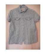 Embroidered short sleeve Blue chambray Top Size S 100% cotton Bust - 19 - $11.99