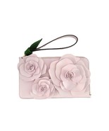 Kate Spade KK972 3D Floral Flower Medium L Zip Wristlet Clutch Pale Amet... - €56,24 EUR