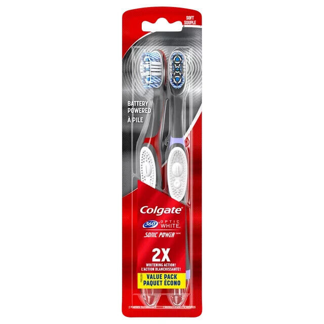 Primary image for Colgate 360 Optic White Sonic Powered Vibrating Soft Toothbrush 2 Count 1 Pack