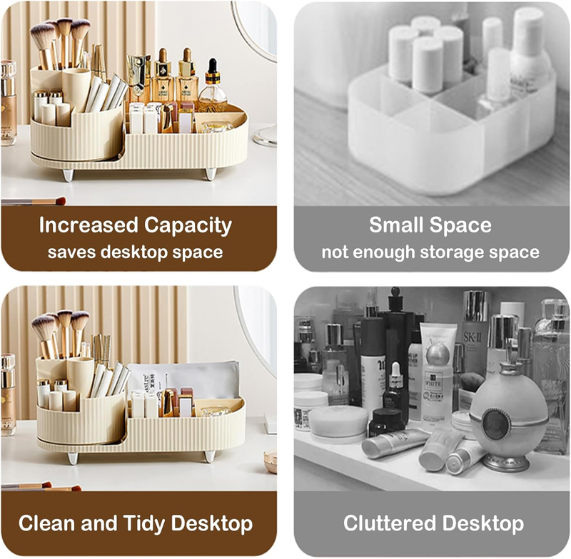 360° Rotating Vanity Makeup Organizer with Brush Holder, Large Spinning Cosmetic Item image 6