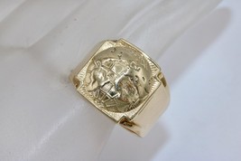 10K Yellow Gold World Globe Design Wide Men&#39;s Ring Size 10.5 - $811.94 CAD