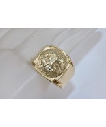 10K Yellow Gold World Globe Design Wide Men&#39;s Ring Size 10.5 - $595.00