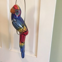 VTG Ceramic  Colorful Parrot Macaw on Hanging Perch Decor Tiki Tropical 16 in - £69.30 GBP