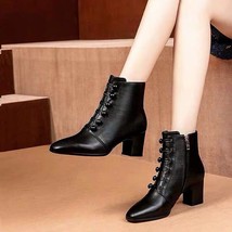 Shion leather pointy short tube autumn boots for women outdoor sexy high heels bow anti thumb200