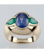 Natural Sapphire and Emerald 18k Yellow Gold Ring w/ GIA Cert Size 5 - €5.444,26 EUR