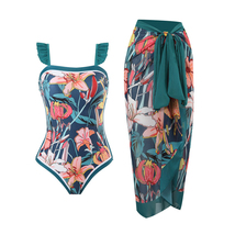 One Piece Swimsuit with Cover Up Monokini High Cut Bikini Set Ruffled Sw... - £31.44 GBP