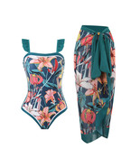One Piece Swimsuit with Cover Up Monokini High Cut Bikini Set Ruffled Sw... - $54.80 CAD