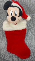 Santa&#39;s Best Mickey Mouse Stocking Christmas Disney Red 3D 22&quot; Plush Stuffed VTG - $30.88