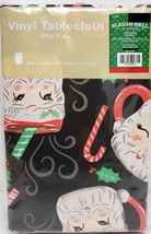Vinyl Kitchen Tablecloth,52&quot;x70&quot;Oblong, Christmas,Faced Coffee Cups On Black ,Mi - £12.65 GBP