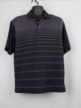 Pebble Beach Performance Men Golf Shirt Size M Black Shirt Gray Stripes Collar  - £12.19 GBP