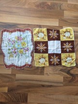 Cotton Harvest gold Yellow Brown Vintage Handkerchief Lot of 2 One scalloped - £10.32 GBP