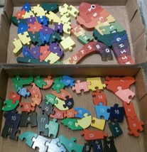 95 Pieces Shaped Wood Alphabet Puzzles Alligator Cat Giraffe Mixed Lot - £10.11 GBP