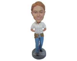 Custom Bobblehead Handsome Dude In Classic Pair Of Jeans With Hands Clenched At  - £65.11 GBP