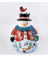 Home Interiors Snowman Cookie Jar Canister Red Bird on Lid 2003 - £27.51 GBP