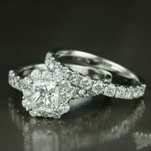 14K White Gold Finish 2CT Radiant Lab Created Diamond Bridal Set Engagement Ring - £76.49 GBP