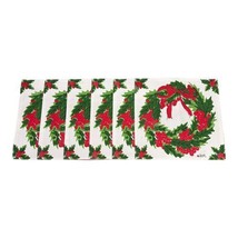 Set Of 6 Vera Christmas Wreath Placemats Holly Berry Wreath Red Reversib... - £29.24 GBP