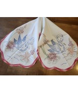 Vintage Crochet Edged Swan Print Table Runner Or Buffet Scarf  - $20.00