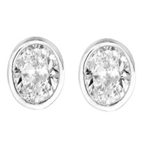 14K White Gold Plated Oval Cubic Zirconia Sterling Silver Stud Earrings 9x7mm - £23.81 GBP