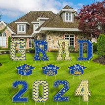 2024 Graduation Yard Sign Decoration Blue &amp; Gold Congrats Graduation Law... - £13.27 GBP