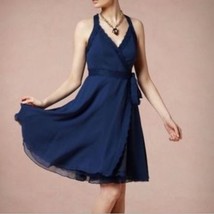 Anthropologie BHLDN Va Et Vien Blue Silk Wrap Dress V Neck Women&#39;s 6 Par... - £89.32 GBP