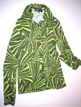 Womens Jones New York Blouse Top Palm Leaf Button Work Black Yellow Gree... - £14.23 GBP