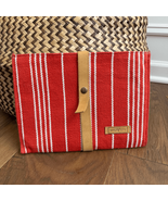 Woven Hand Woven Cotton Textile Orange White Stripe Hand Bag Clutch Purse - $27.36