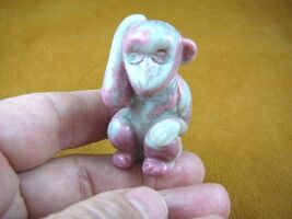 (Y-MON-703) Pink white MONKEY APE gemstone carving stone figurine I love... - $19.74