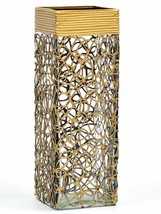 B2 Studio Square Glass Vase With Hand Painted Gold Accents 3.9&quot;x3.9&quot;x11.8&quot; - £63.30 GBP