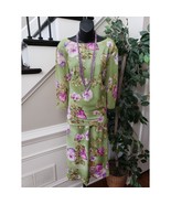 Leslie Fay 2-Piece Green Floral Skirt Set 20W Plus Size Made in USA Vintage - $74.47 CAD