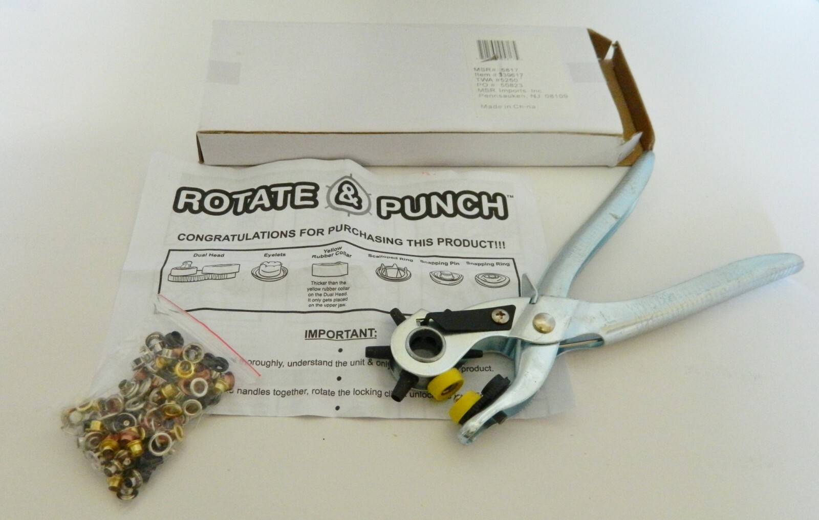 Rotate &amp; Punch Leather Fabric Hole Puncher Tool Eyelets Snapping Pins Ri... - $14.84