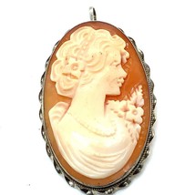 Vintage Signed Burdick Co. Italy 925 Sterling Silver Shell Cameo Brooch ... - £42.83 GBP