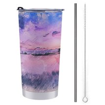 Mondxflaur Watercolor Boat Steel Thermal Mug Thermos with Straw for Coffee - £16.81 GBP