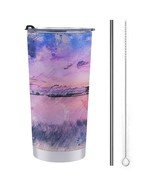 Mondxflaur Watercolor Boat Steel Thermal Mug Thermos with Straw for Coffee - $28.78 CAD