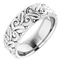 18K White Gold 5 MM Floral Ladies Comfort-Fit Wedding Band - £1,156.27 GBP+