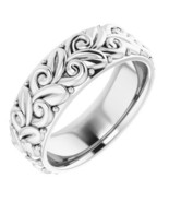 18K White Gold 5 MM Floral Ladies Comfort-Fit Wedding Band - £1,125.22 GBP+