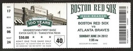 Atlanta Braves Boston Red Sox 2012 Ticket Heyward Cody Ross (2) Gonzalez Hr - £2.38 GBP