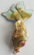 Rare Vintage Koi Fish pendant multi color cloisonné style Articulated - $32.00