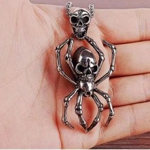 Mens Gothic Silver Spider Pendant Necklace Punk Retro Rock Jewelry Box Chain 24&quot; - £9.48 GBP