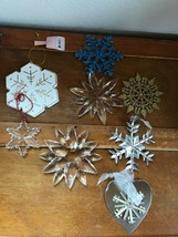 Gently Used Lot of Large Clear Plastic Glass Painted Wood Glittery SNOWFLAKE - £15.49 GBP