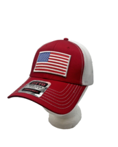 USA Flag Embroidered Patch Snapback Trucker Hat Red With White Mesh - $12.19