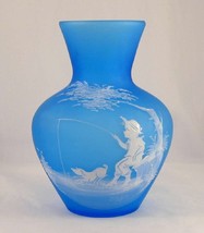 Mary Gregory Style Vase Westmorland Glass by C Steeley Boy Fishing - $75.00